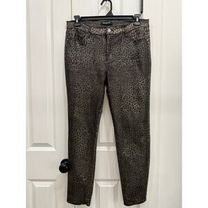BACCINI Women’s Leopard Print Jeans Brown Animal Print shiny Denim Pants Sz 14